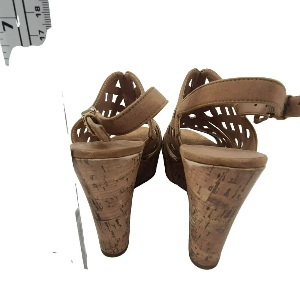 Franco Sarto Women's  Shea Dark Camel Wedge Sandal Brown Size 9M leather boho